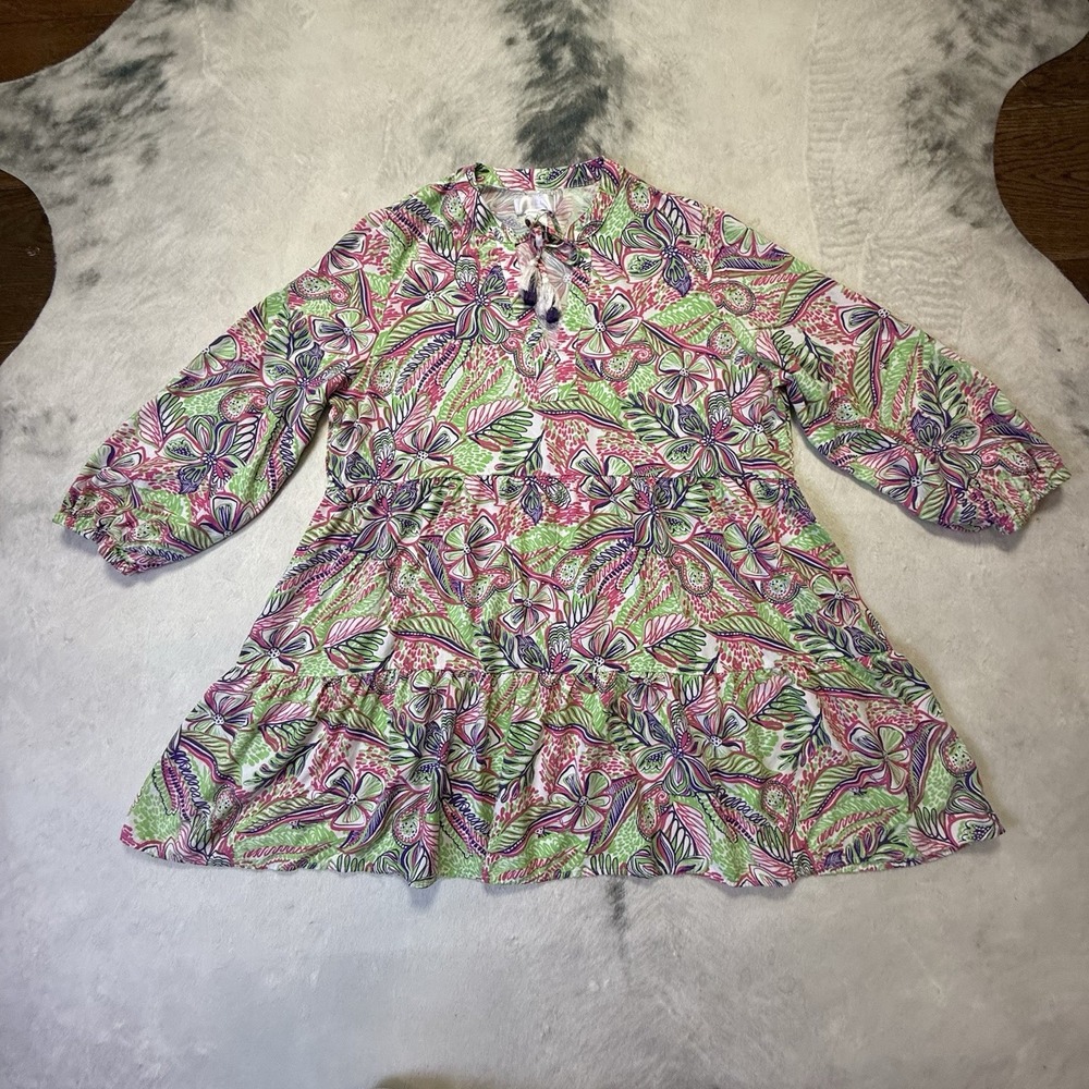 Stella‎ Parker Dress Womens Size XXL Multicolored Floral Print Sun Long Sleeves